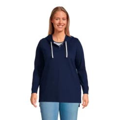 Lands' End Women's Long Sleeve Heavyweight Jersey Button Front Hoodie Tunic -Lands' End Store GUEST ad4ee4f0 d39b 41e0 b87b c0a92ed62c2c