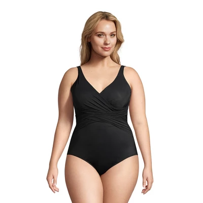 Lands' End Women's SlenderSuit Tummy Control Chlorine Resistant V-neck Wrap One Piece Swimsuit 2 Lands' End Women's SlenderSuit Tummy Control Chlorine Resistant V-neck Wrap One Piece Swimsuit - Image 2