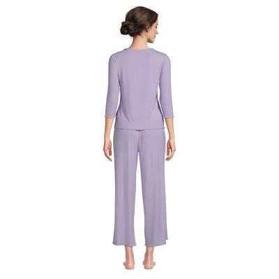 Lands' End Women's Pointelle Rib 2 Piece Pajama Set - 3/4 Sleeve Top And Crop Pants 1 Lands' End Women's Pointelle Rib 2 Piece Pajama Set - 3/4 Sleeve Top And Crop Pants
