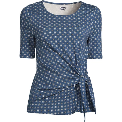 Lands' End Women's Elbow Sleeve Lightweight Jersey Tie Front Top 2 Lands' End Women's Elbow Sleeve Lightweight Jersey Tie Front Top - Image 2