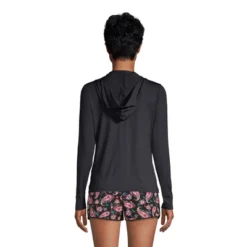 Lands' End Women's Hooded Full Zip Long Sleeve Rash Guard UPF 50 Sun Protection Cover-up Pockets