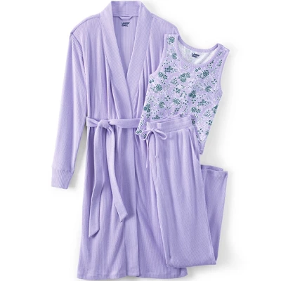 Lands' End Women's Cozy 3 Piece Pajama Set - Robe Top And Pants 6 Lands' End Women's Cozy 3 Piece Pajama Set - Robe Top And Pants - Image 6