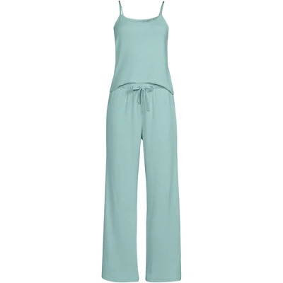 Lands' End Women's Pointelle 2 Piece Pajama Set - Cami And Wide Leg Pants 2 Lands' End Women's Pointelle 2 Piece Pajama Set - Cami And Wide Leg Pants - Image 2