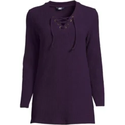 Lands' End Women's Long Sleeve Waffle Knit Lace Up Tunic -Lands' End Store GUEST c4d499b1 0dba 4f65 9b8d 3805c993b9f9