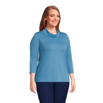 Lands' End Women's 3/4 Sleeve Light Weight Jersey Cowl Neck Top 2 Lands' End Women's 3/4 Sleeve Light Weight Jersey Cowl Neck Top - Image 2