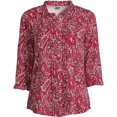 Lands' End Women's 3/4 Sleeve Light Weight Jersey Ruffle Neck Pintuck Top 3 Lands' End Women's 3/4 Sleeve Light Weight Jersey Ruffle Neck Pintuck Top - Image 3