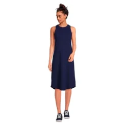 Lands' End Women's Cotton Rib Sleeveless Midi Tank Dress