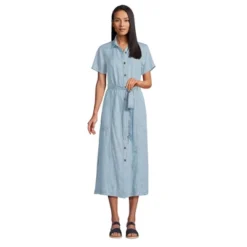 Lands' End Women's Indigo Tencel Button Front Midi Dress