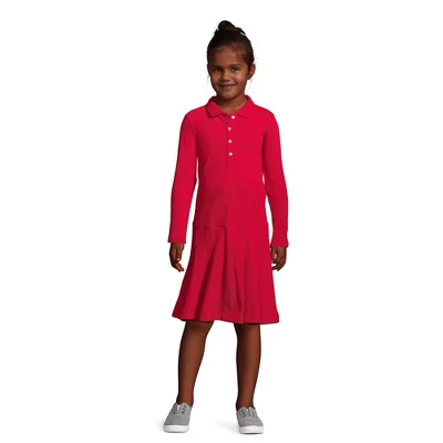 Lands' End School Uniform Girls Long Sleeve Mesh Polo Dress 2 Lands' End School Uniform Girls Long Sleeve Mesh Polo Dress - Image 2