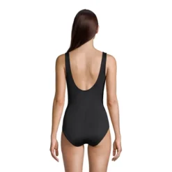 Lands' End Women's Long Slender Tummy Control Chlorine Resistant V-neck Wrap One Piece Swimsuit