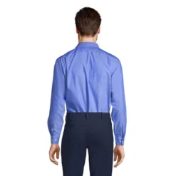 Lands' End Men's Solid No Iron Supima Pinpoint Straight Collar Dress Shirt