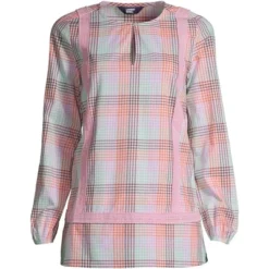 Lands' End Women's Cotton Long Sleeve Split Neck Tunic Top