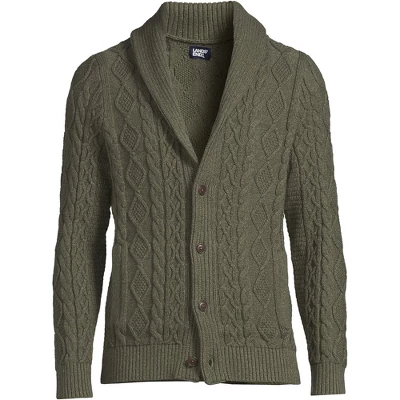 Lands' End Men's Cotton Blend Cable Shawl Cardigan Sweater 3 Lands' End Men's Cotton Blend Cable Shawl Cardigan Sweater - Image 3