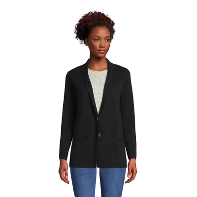 Lands' End Women's Fine Gauge Cotton Button Front Blazer Sweater 2 Lands' End Women's Fine Gauge Cotton Button Front Blazer Sweater - Image 2